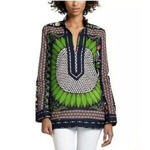 Tory Burch Giverny Tunic Top Cotton Size 6 Navy Resort Cruise Beach Cover Up